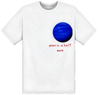 a white t - shirt with a blue planet on it