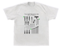 a white t - shirt with tools on it